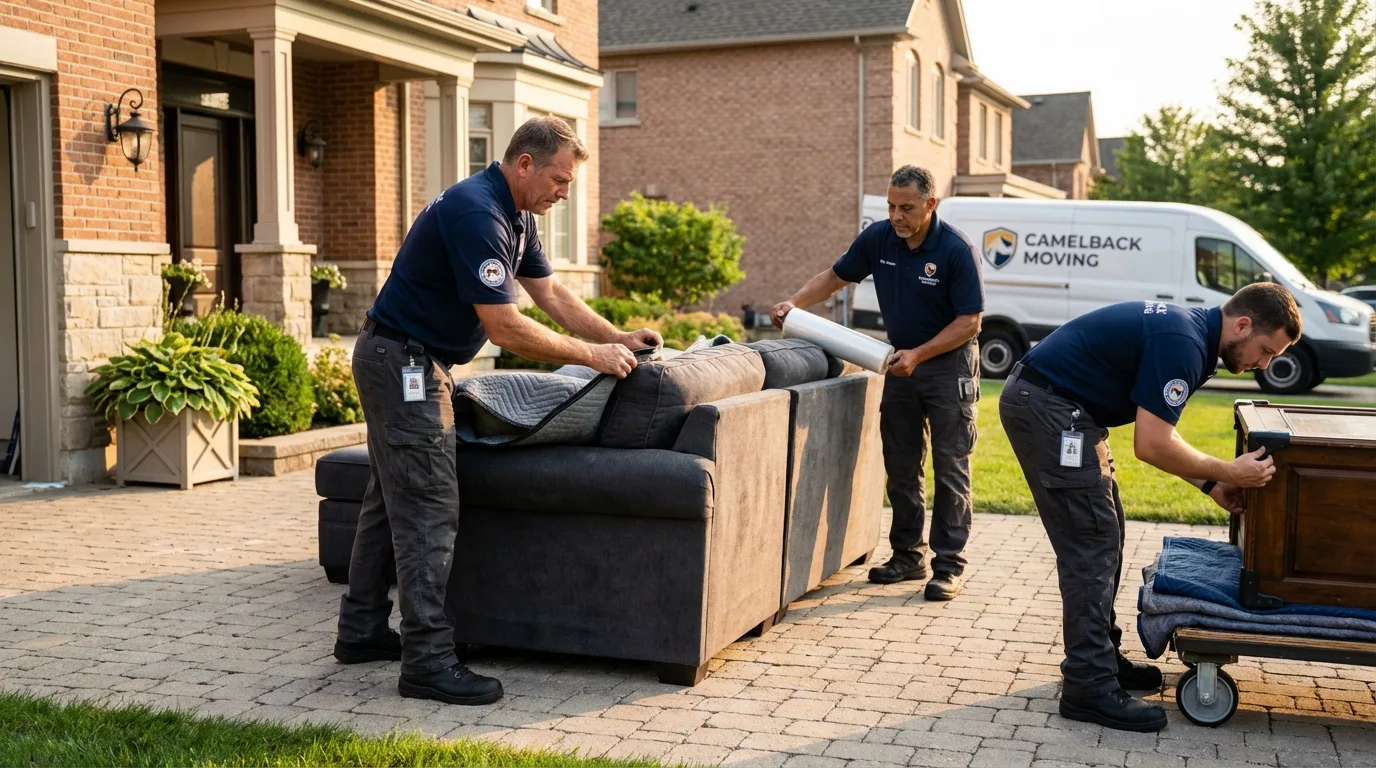 Large estate moving crew wrapping furniture in Flower Mound, TX